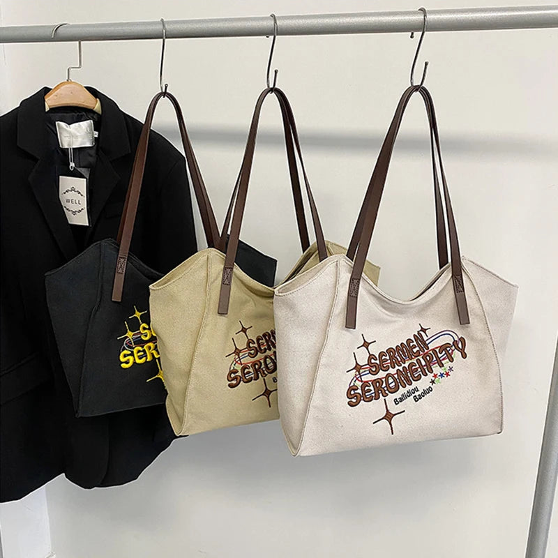 Embroidered Letter Shoulder Bag for Women