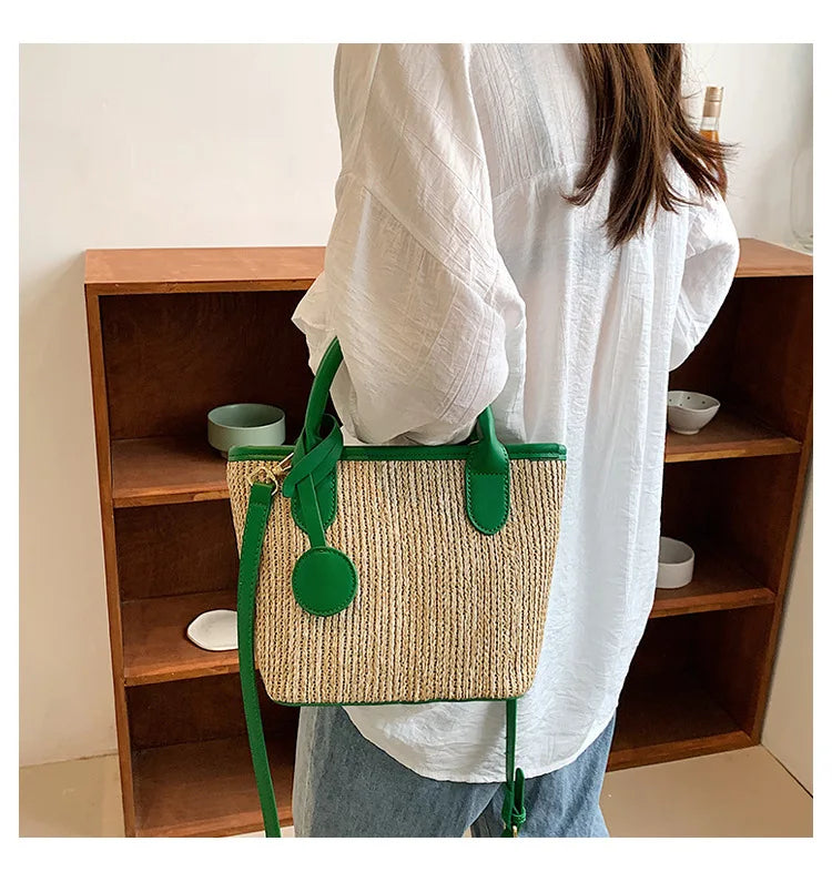 Large Straw Handbag Beach Tote Vacation Shoulder Bags
