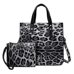 Leopard Chain Women Tote Bag + Wallet Set