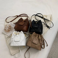 Winter PU Leather All-match Shoulder Bag Messenger Bag Drawstring Bucket Bag