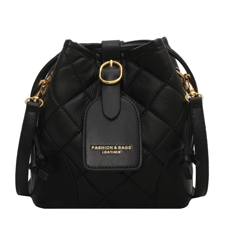 Winter PU Leather All-match Shoulder Bag Messenger Bag Drawstring Bucket Bag