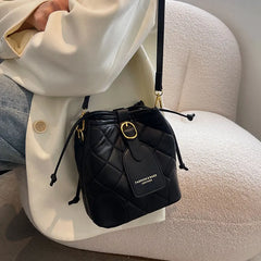 Winter PU Leather All-match Shoulder Bag Messenger Bag Drawstring Bucket Bag