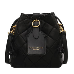 Winter PU Leather All-match Shoulder Bag Messenger Bag Drawstring Bucket Bag