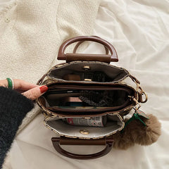 Women's Leather Shoulder Bag Retro All-Match Checkerboard Lattice Bag