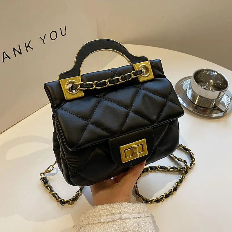 Solid Rhombus Chain Handbag PU Ladies One-shoulder Small Square Bag