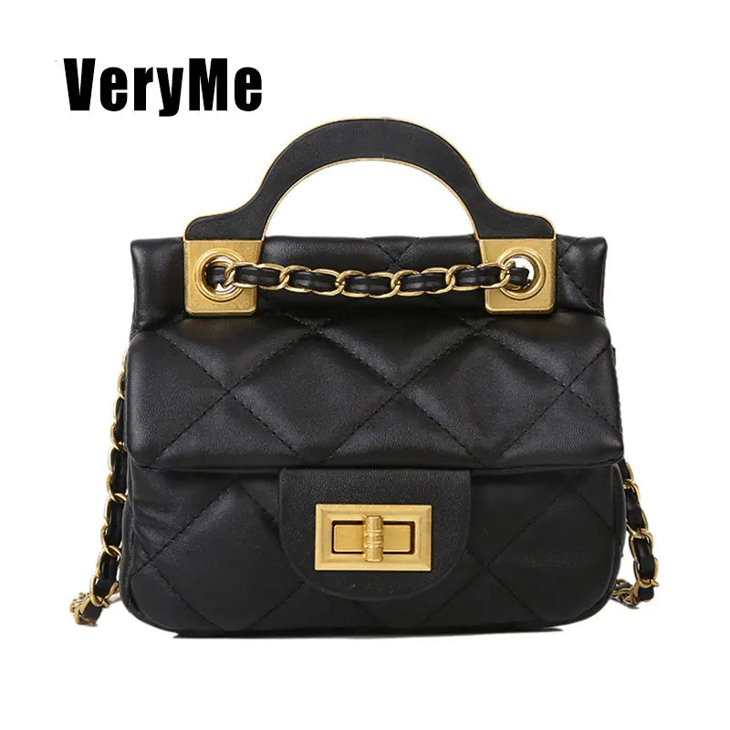 Solid Rhombus Chain Handbag PU Ladies One-shoulder Small Square Bag