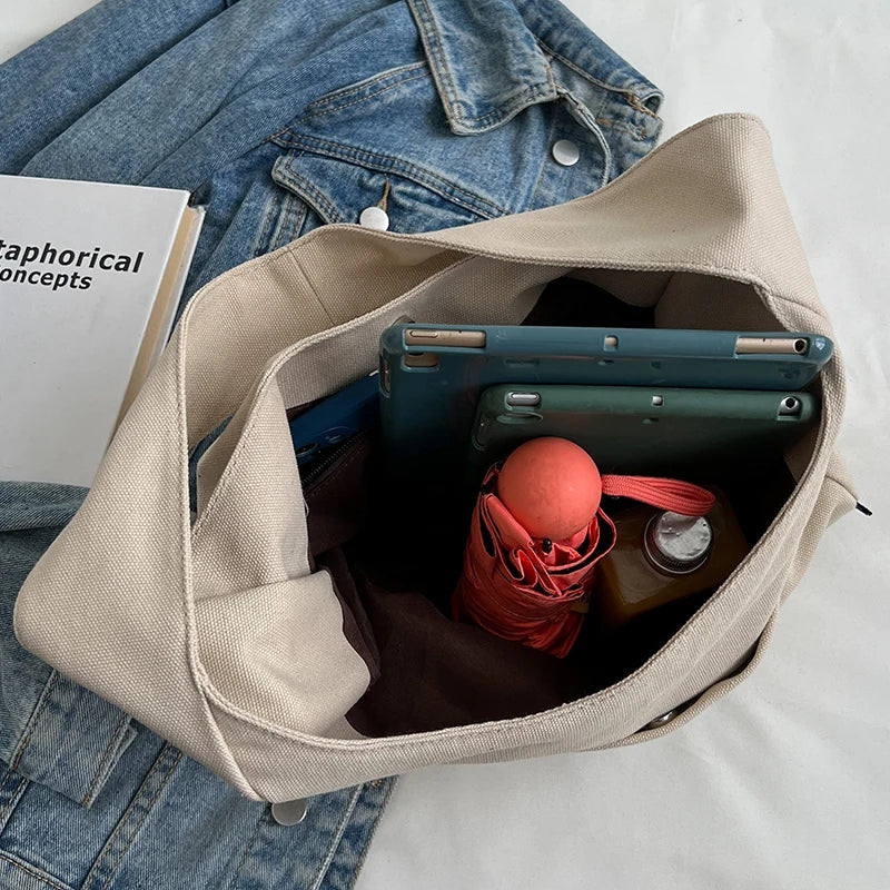 Canvas Bucket Bag For Women Large Capacity Shoulder Pack All-Match Handbag