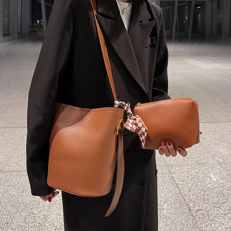Large Capacity Bucket Bag Nubuck Leather Women's Crossbody Bag Handbag