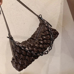 Winter Down Jacket Fabric Handbag PU Leather One Shoulder Underarm Bag
