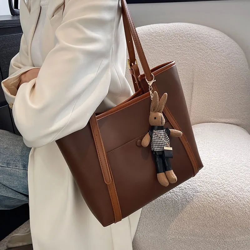 Winter Style Women's PU Leather Shoulder Bag Large Capacity Shopping Handbag