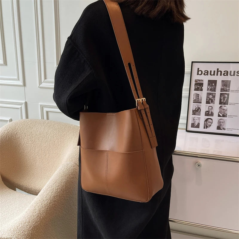 Vintage Leather Shoulder Bags Set for Women Handbags