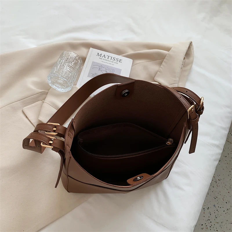 Vintage Leather Shoulder Bags Set for Women Handbags