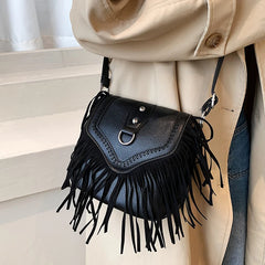 Vintage Tassel Pu Leather Crossbody Bag for Women