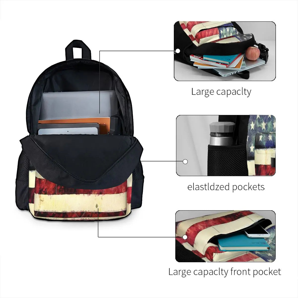 Vintage American Flag 2 Backpacks Men's Backpacks Bags For Women