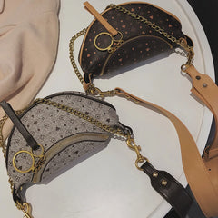 Vintage Leather Waist Bag with Appliques, Casual Chain Small Purses
