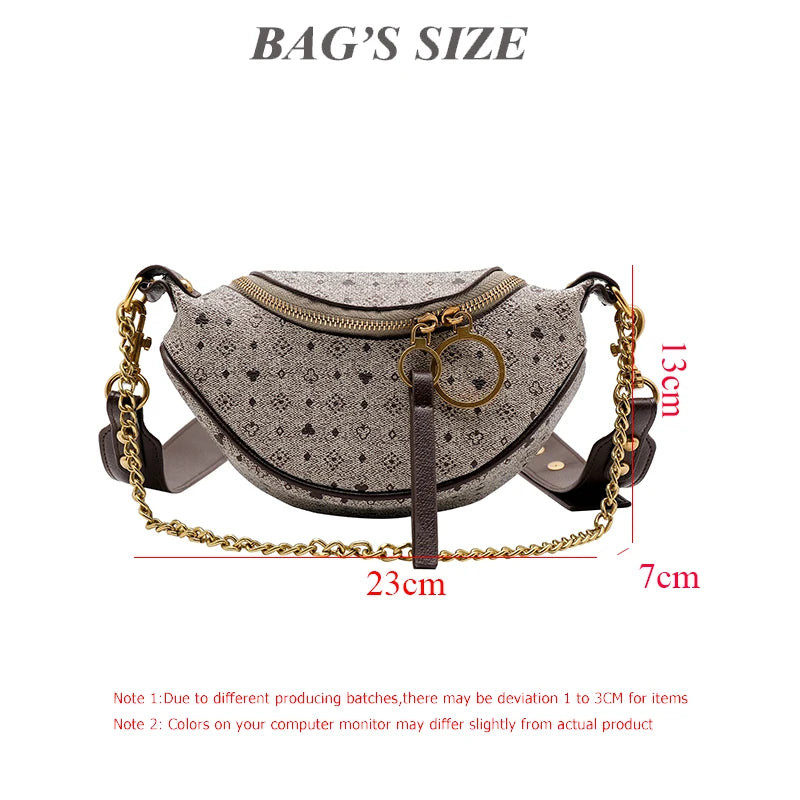 Vintage Leather Waist Bag with Appliques, Casual Chain Small Purses