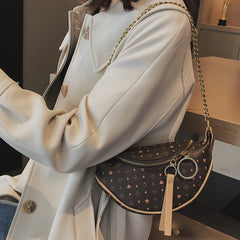 Vintage Leather Waist Bag with Appliques, Casual Chain Small Purses