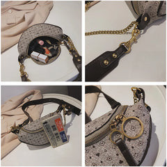 Vintage Leather Waist Bag with Appliques, Casual Chain Small Purses