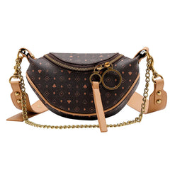 Vintage Leather Waist Bag with Appliques, Casual Chain Small Purses