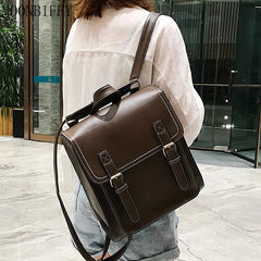 Vintage PU Leather Backpack for Girls School Bag