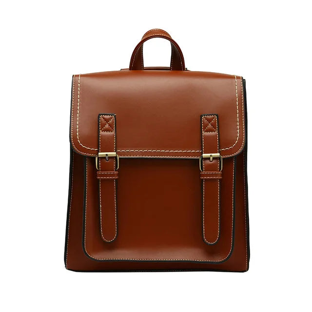 Vintage Leather School Backpack for Girls High Leisure Shoulder Bag