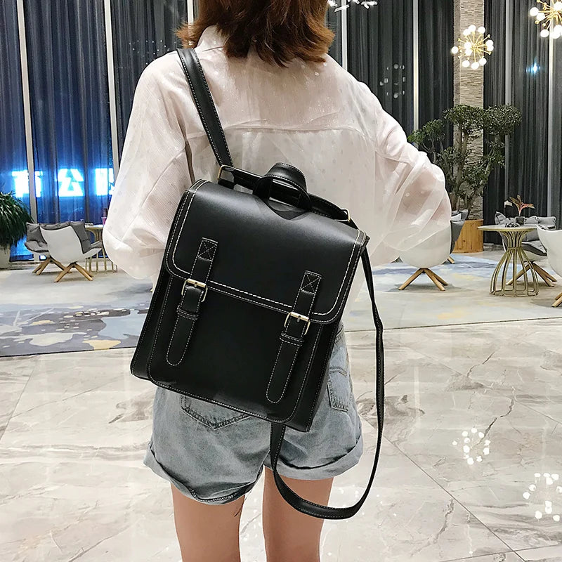 Vintage Leather Backpack for Girls School Bag Women's Shoulder Bag
