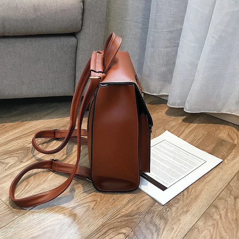 Vintage Leather School Backpack for Girls High Leisure Shoulder Bag