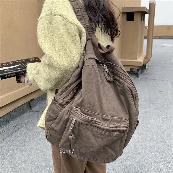 Vintage Backpack Spring Summer Preppy Style Unisex Softback Bookbag
