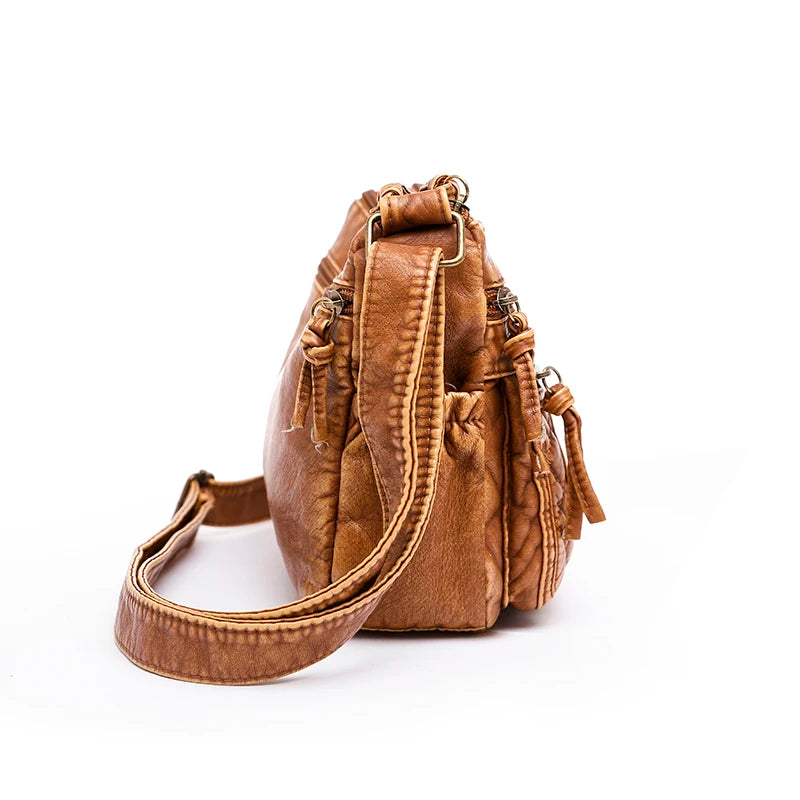 Vintage PU Leather Crossbody Bag Large Capacity Tote Shoulder Handbag