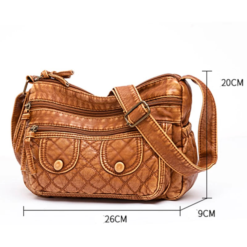 Vintage PU Leather Crossbody Bag Large Capacity Tote Shoulder Handbag