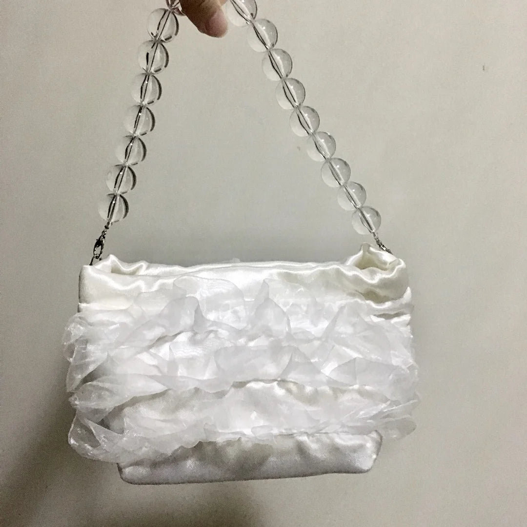 Vintage Beaded Chain Shoulder Crossbody Bag Small Bucket Bag