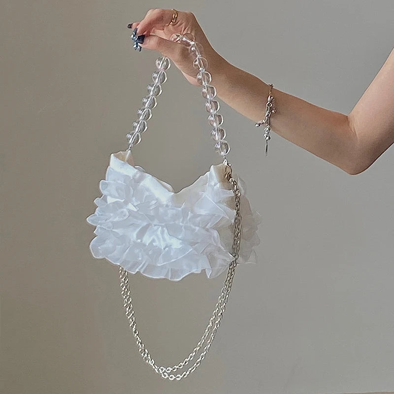 Vintage Beaded Chain Shoulder Crossbody Bag Small Bucket Bag