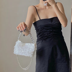 Vintage Beaded Chain Shoulder Crossbody Bag Small Bucket Bag