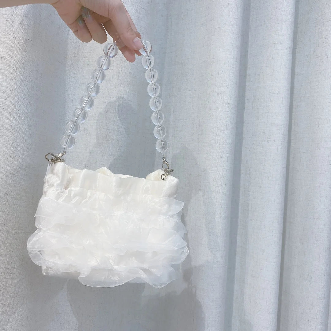 Vintage Beaded Chain Shoulder Crossbody Bag Small Bucket Bag
