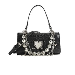 Vintage Croc Pattern Beaded Crossbody Bag