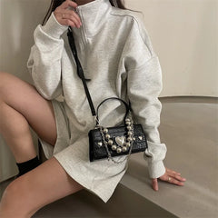 Vintage Croc Pattern Beaded Crossbody Bag