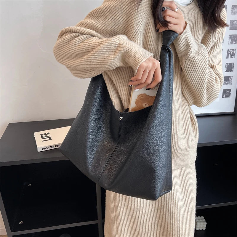 Vintage Big Leather Bucket Side Bags for Women