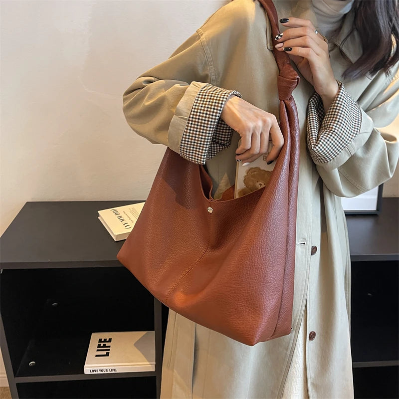 Vintage Big Leather Bucket Side Bags for Women