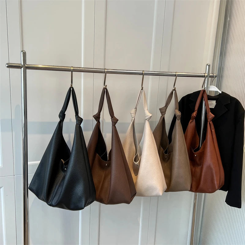 Vintage Big Leather Bucket Side Bags for Women