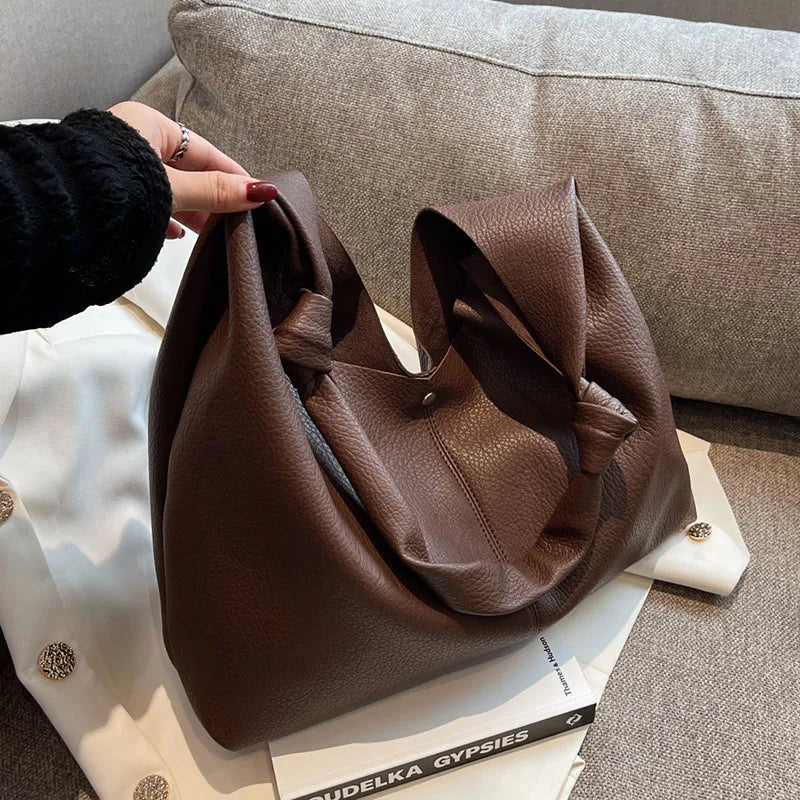 Vintage Big Leather Bucket Side Bags for Women
