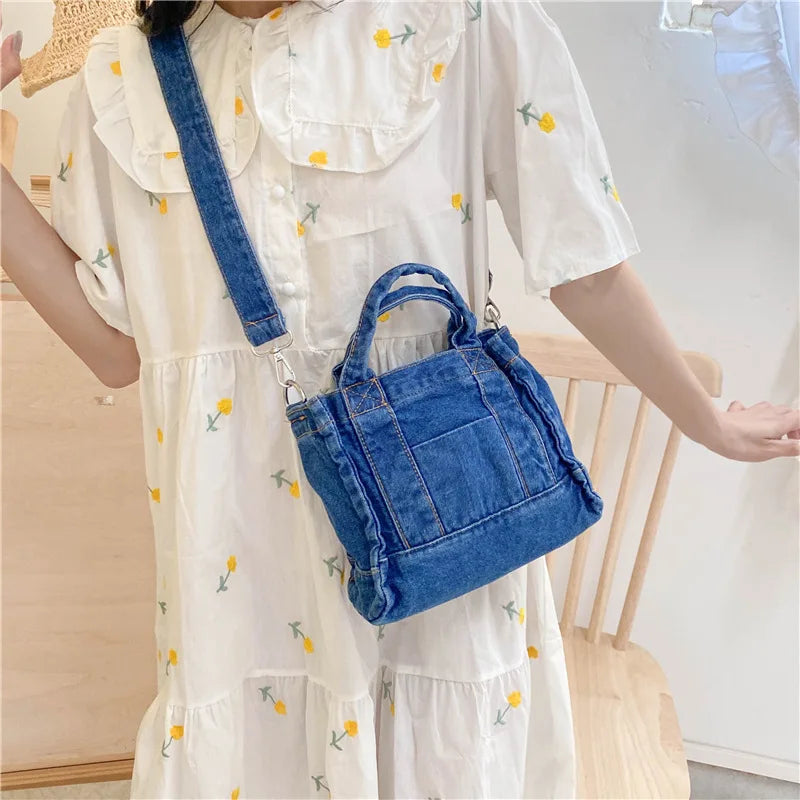 Vintage Washed denim Handbag Student Casual Book Pad Wallet Shoulder Bag