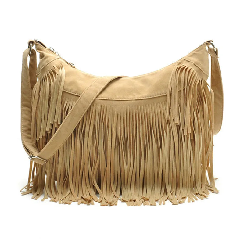 Vintage Bohemian Fringe Messenger Crossbody Bag Purse Women Tassel Handbag