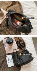 Vintage Braiding Shoulder Bag PU Leather Chain Hobos Messenger Bag Brown