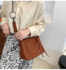 Vintage Braiding Shoulder Bag PU Leather Chain Hobos Messenger Bag Brown