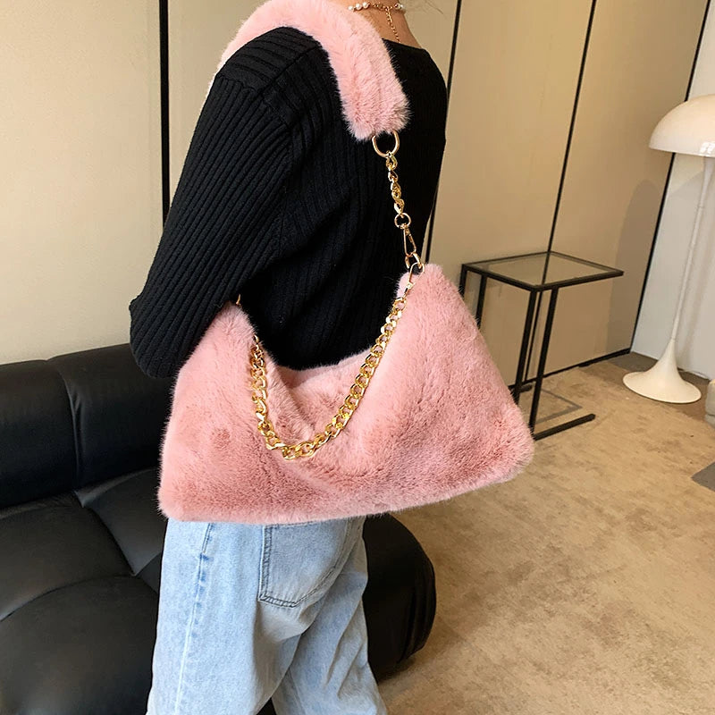 Vintage Hobos Faux Fur Shoulder Handbag Women Messenger Bags