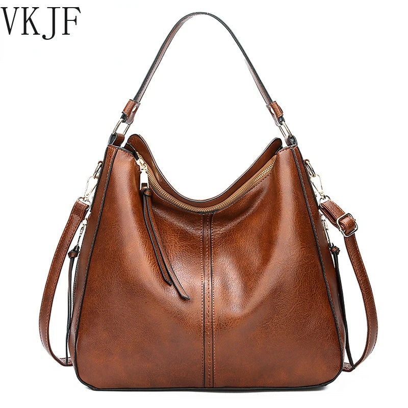 Vintage Brown Leather Shoulder Bag for Women High Crossbody Tote Bag