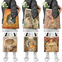 Vintage Canvas Bag Double Sided Printing Shoulder Bag Large Capacity Handbags