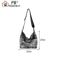 Vintage Canvas Embroidery Shoulder Messenger Bags For Women Chain Large Capacity