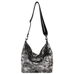 Vintage Canvas Embroidery Shoulder Messenger Bags For Women Chain Large Capacity