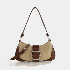 Vintage Canvas Underarm Shoulder Bag Ladies Stitching Pu Woman Messenger Bag